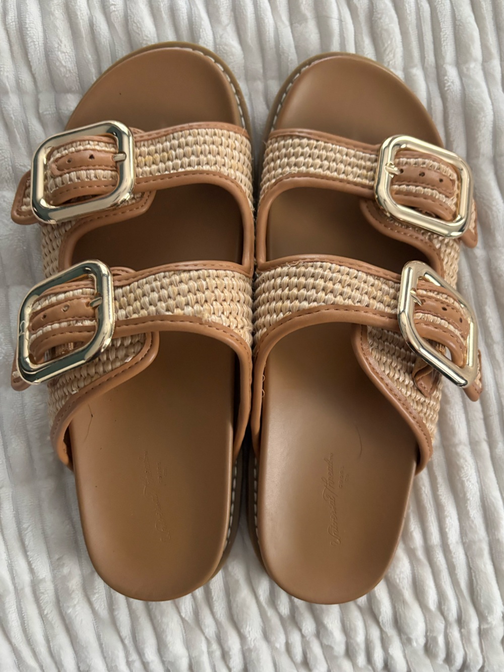 Universal Thread Tan Woven Double-Buckle Slide Sandals